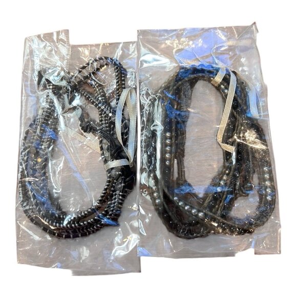 Bindi USA Beaded Wrap Bracelet Necklace Boho Silver Black Accents Set Of 2 - Picture 1 of 7